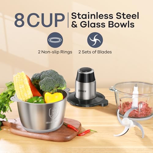 Ganiza 450W Food Processor with 2 Bowls - Black, Vegetable & Meat Chopper