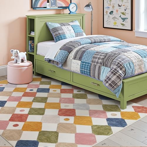 Kids Nursery Rug - 5x7 Colorful Playroom Carpet with Non-Slip Backing - Diamond Circus Design