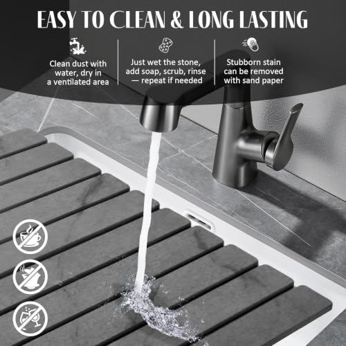 Sangukiro Marble Gray Large Stone Dish Drying Mat 24x16 with Coasters, Non-Slip Kitchen Counter Protector