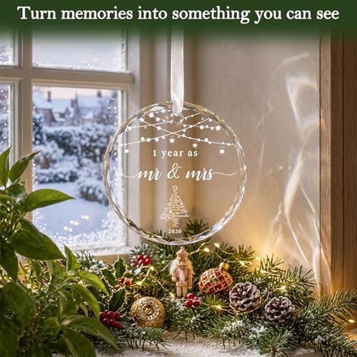 1st Anniversary Ornament – XIVON HOME Glass Keepsake Gift for Couples