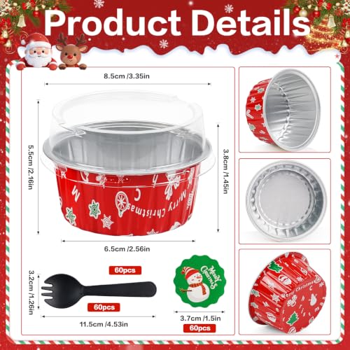 Christmas Mini Cake Pans with Lids, 60Pack 5oz Round Muffin Tins Set - Snowman & Father Christmas Theme