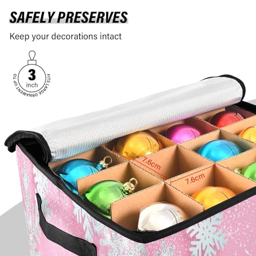 Pink Christmas Ornament Storage Box 64-Compartment 13x13x13 in with Dividers