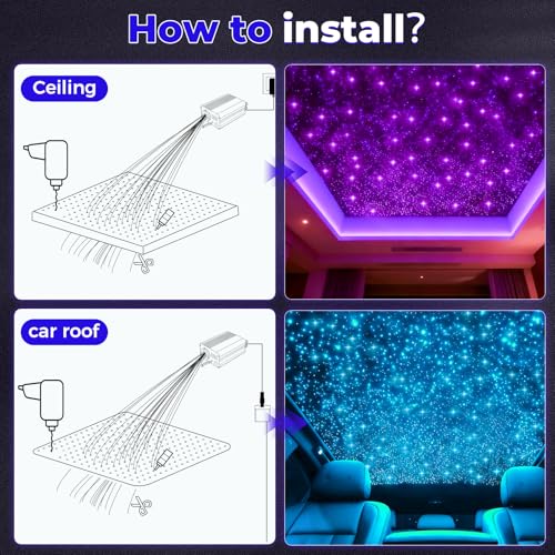 GEARPASS 500pcs Fiber Optic Star Lights Kit with APP Control, 9.8ft Length, Twinkle RGBW LEDs for Car Headliner