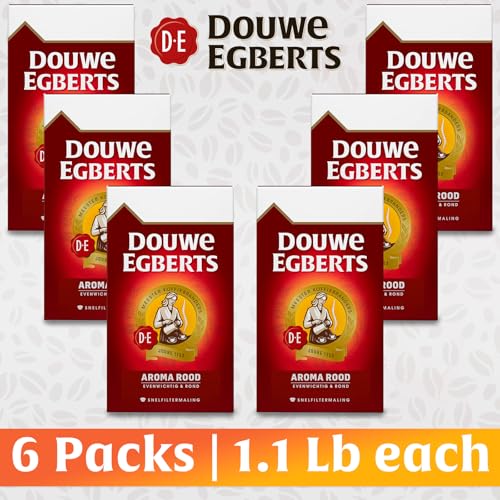Douwe Egberts Aroma Rood Coffee Ground - Medium Roast, Coarse Grind, 17.6 Oz Pack of 6