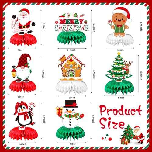 JULMELON Christmas Table Decorations Honeycomb Centerpieces,8 PCS 3D Double Side Xmas Holidays Table Centerpieces Cute Santa Snowman Table Toppers Decor for Christmas Party Supplies