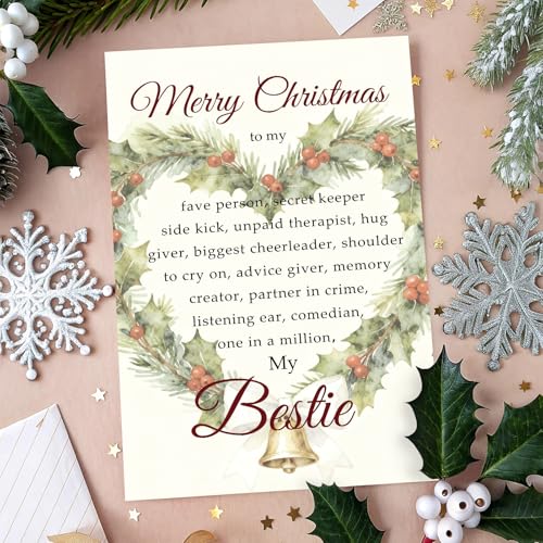 Bestie Christmas Card - Supoeguk Best Friend Note Card (Bestie) 8x5.3in