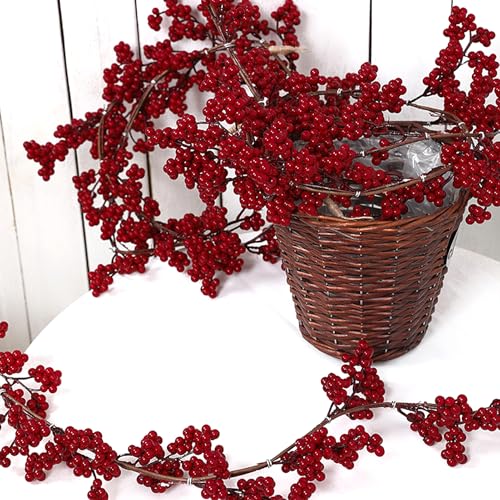Christmas Red Berry Garland, Artificial and Burgundy Garland Decor