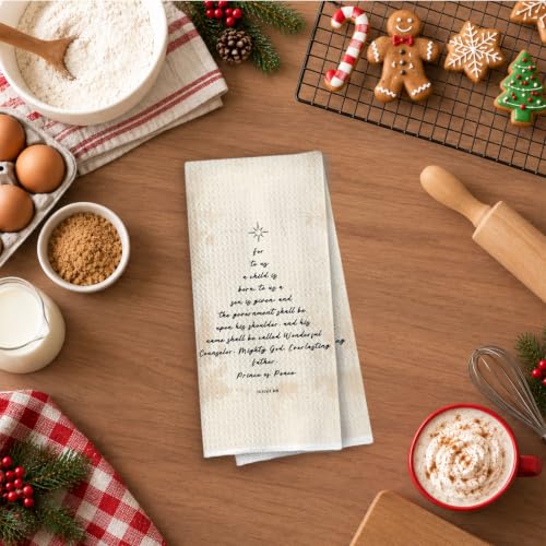 Christian Christmas Kitchen Towel - Bible Verse Waffle Hand Towel 16x24 - Isaiah 9:6 - Variation: Christian- 11