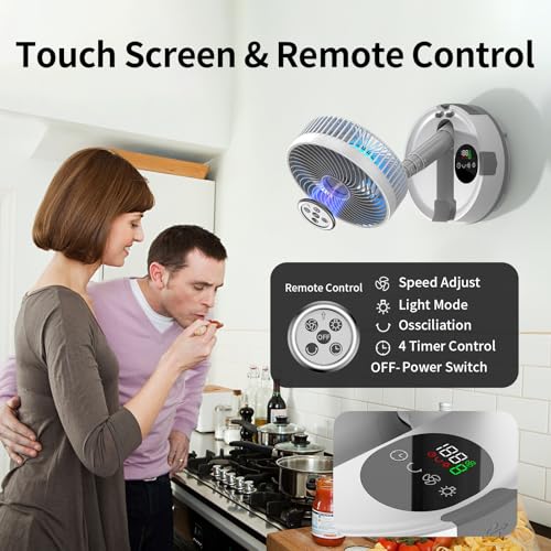 Socool 8-Inch Portable Foldable Fan with 20000mAh Battery, Remote, 8-Speed, Oscillating, White