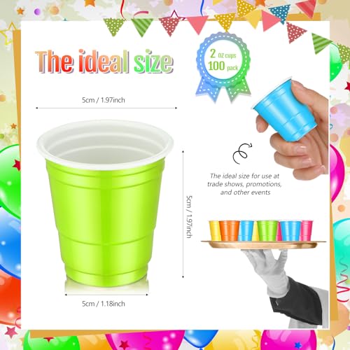Roshtia 100 Pack 2oz Plastic Shot Glasses - Multi Colors for Parties