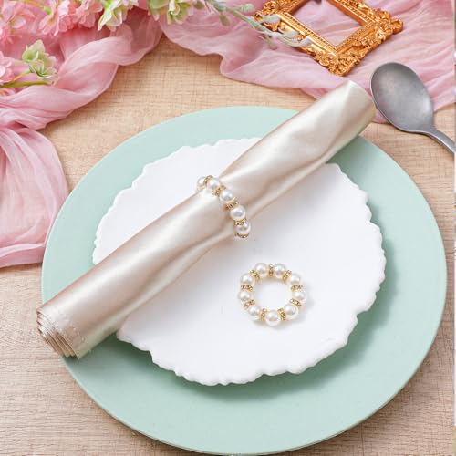 Abeillo 100PCS Gold Pearl Napkin Rings Imitation Beaded Wedding Dinner Party Decor