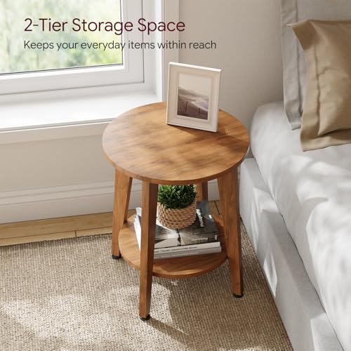 Small Rustic Walnut Side Table with Tapered Legs - 15.75"D x 20.3"H, Compact End Nightstand