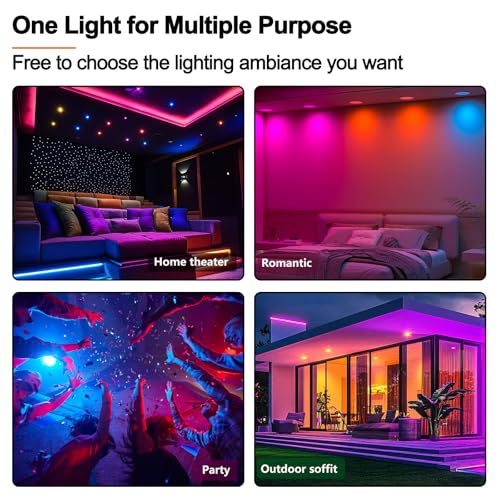4-Inch RGB+CCT Recessed LED Downlights with Remote - 12 Pack, White Shell