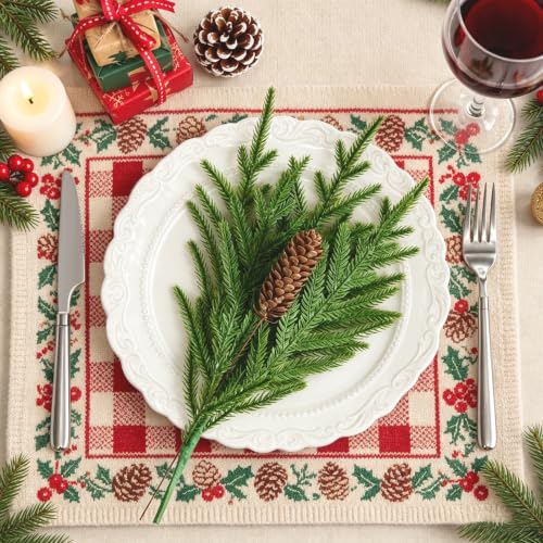 12Pcs Artificial Norfolk Pine Branches with Pinecones Holiday Decor