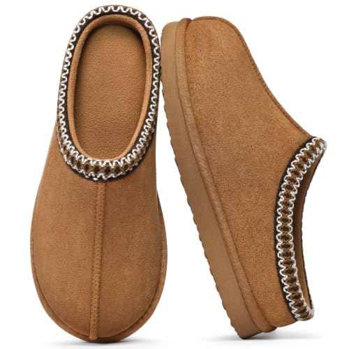 Litfun Women’s Memory Foam Slippers Chestnut 7.5-8 Faux Suede House Shoes