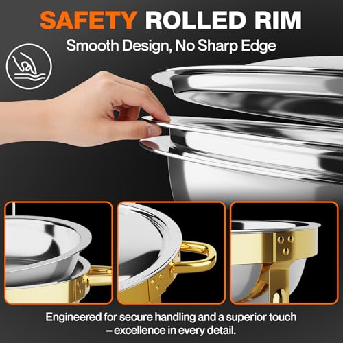 Gold & Silver 5QT Round Stainless Steel Chafing Dish Set for Buffets & Parties - 4 Pack