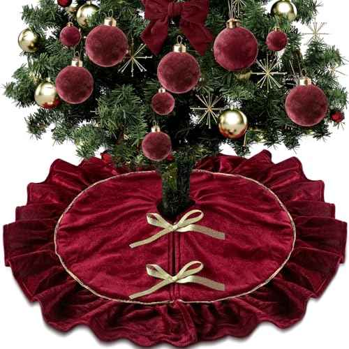 Mini Christmas Tree Skirt Velvet Plush Tiny 20 Inch Red Tree Skirts Luxury Miniature Thick Fur Tree Skirt Vintage Xmas Tree Skirts Table Top Trees Decorations for Christmas Party Winter