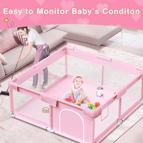 Pink Baby Playpen 50x50 Inch Play Yard for Toddlers Indoor & Outdoor Safety