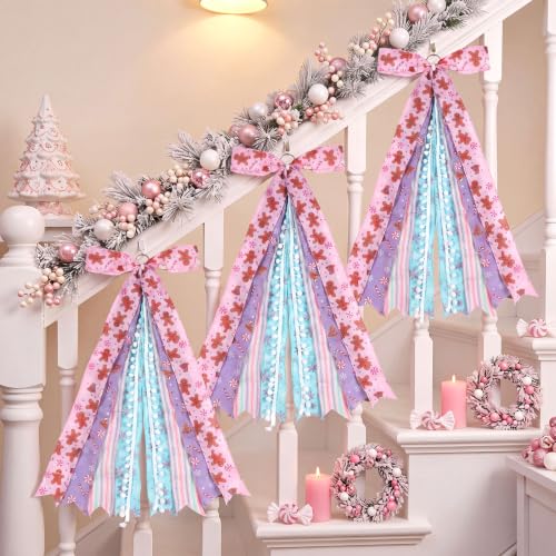 Pastel Christmas Large Wreath Ribbon Bow for Front Door - 1 Pack, Holiday Decor