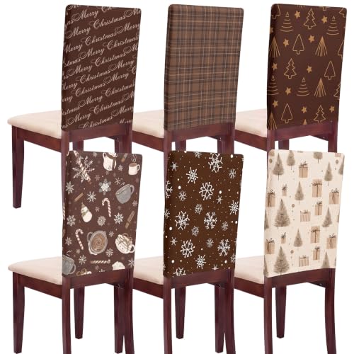 Moukeren Vintage Print Christmas Chair Covers 6pcs Brown Holiday Seat Slipcovers