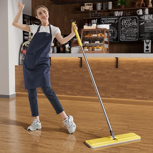 JOYMOOP Industrial Mop and Bucket Set - 17.7-Inch Dust Mop with 3 Reusable Microfiber Pads, 60-Inch Handle, Yellow
