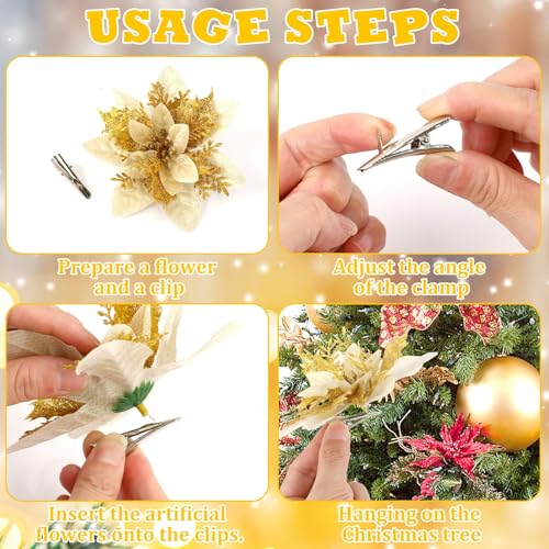 Augshy 120Pcs Christmas Metal Clips Ornament, Clips Christmas Tree Clips Artificial Flower Clips Small Roach Clips for DIY Christmas Poinsettia Wreath Tree Decorations