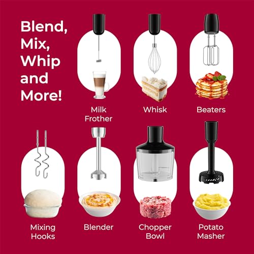 Immersion Hand Blender Set with 7 Attachments & 8 Speeds - Includes Stick Blender & Accessories