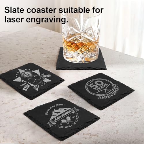 68-Piece Square Slate Coaster Set - 4 Inch Black Stone Coasters, Modern Home & Bar Decor