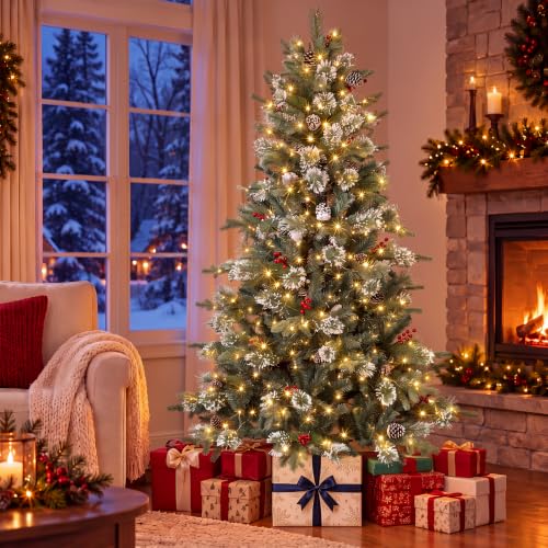 6ft Pre-Lit Artificial Christmas Tree with 300 Warm White LED Lights