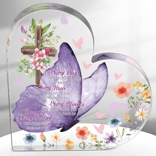 Gerrii Christian Gifts for Women Inspirational Religious Gifts for Her Bible Verse Desk Decor Spiritual Acrylic Plaque Decorative Sign for Birthday Christmas Mom Sister Friend(Butterfly and Cross)