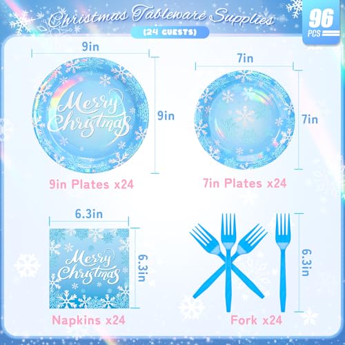 Xmas 96PCS Blue Snow Christmas Party Plates Napkins Forks Set - Fighting to Achieve