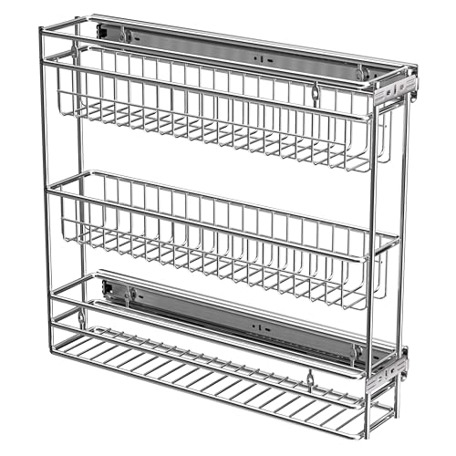 4-Inch Side Mount 3-Tier Pull-Out Spice Rack for Frameless Cabinets — Black Finish