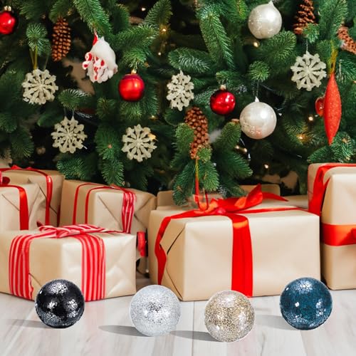 uxcell 3Pcs 4in Mosaic Glass Decorative Balls Silver Centerpiece Orbs