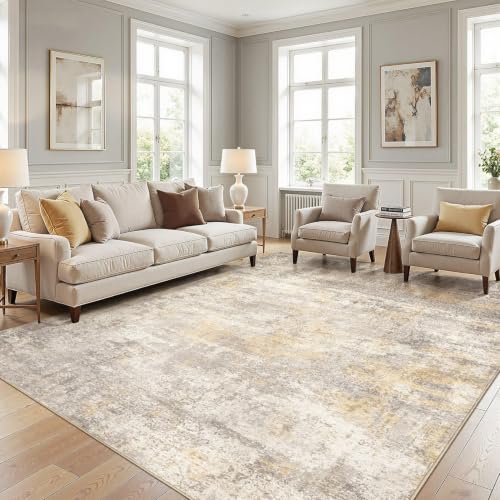 cotiled 8x10 Area Rugs Living Room: Washable Abstract Rug Gold Grey