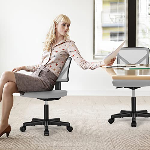 Small Armless Mesh Office Chair with Wheels, Adjustable Support