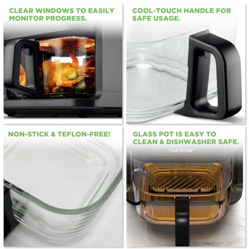 Nutrichef 5.8 Quart Air Fryer Grey - 8 Preset Cooking Modes & Transparent Fry Bowl