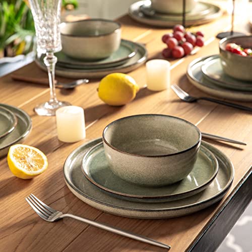 Reactive Glaze Stoneware Dinnerware Set for 4 - 12 Pieces, Plates & Bowls