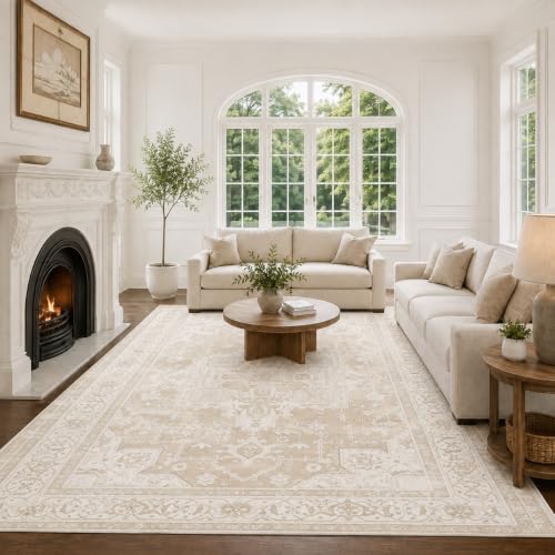 8x10 Area Rugs Living Room: Bedroom Vintage Washable Carpet Beige