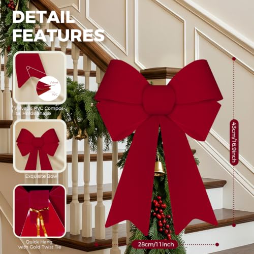 Artmag Burgundy Velvet Christmas Bows 2 Pack 11x17 Inches Indoor Outdoor Decor