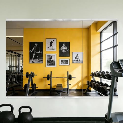 Home Gym Wall Mirror 48x24 Inches - 3PC Silver Workout Mirror Set