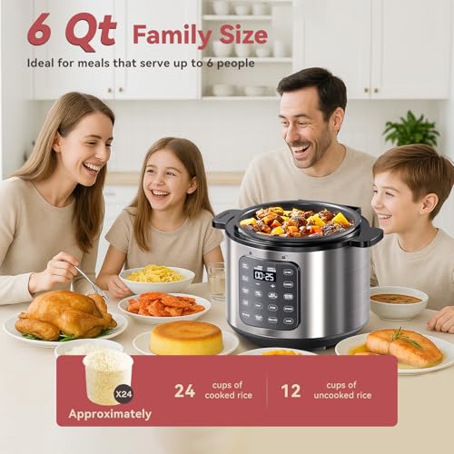 Carori 6 Qt Electric Pressure Cooker with 9 Functions, Programmable Touchscreen, Silver