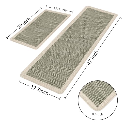 Sage Green Vintage Boho Elegance Kitchen Rug Sets [2 PCs],