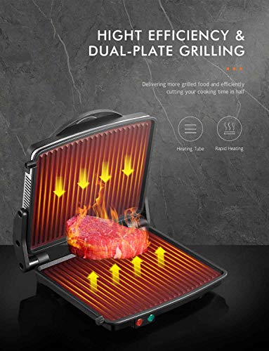 4-Slice Panini Press Grill with 180° Open Design and Nonstick Plates