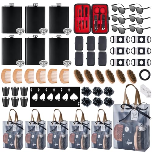 Black 6-Set Men’s Baby Shower Prizes Gift Bundle with Flask Manicure Sunglasses