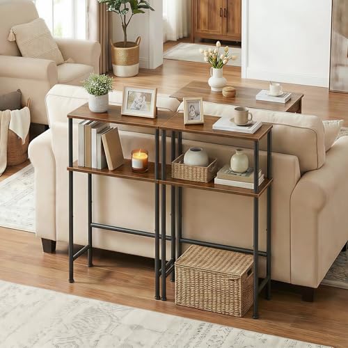 HOOBRO Rustic Brown & Black Narrow Console Table 15.7" Entryway Storage