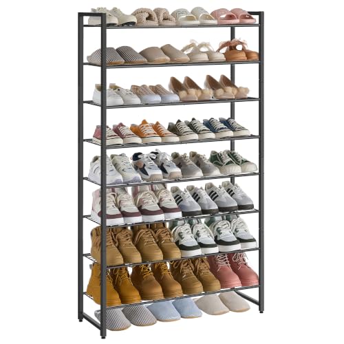 8 Tier Metal Shoe Rack Organizer - Holds Up to 40 Pairs, Black, Adjustable Bottom Shelf