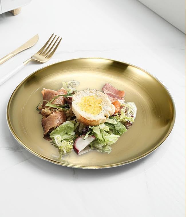 Skiennix 304 Stainless Steel Western Food Plate - Elegant Gold BBQ & Dessert Buffet Dish