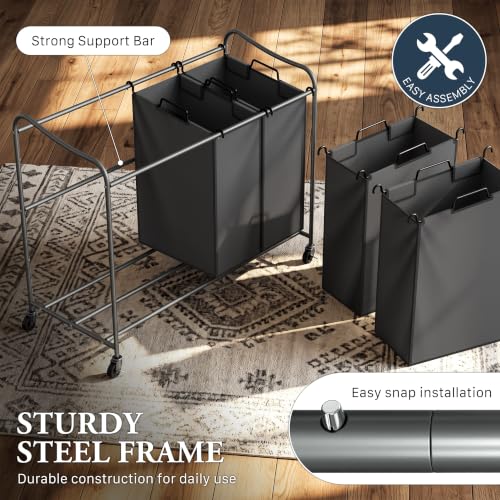 Laundry Cart with 4 Heavy Duty Bags - Rolling Laundry Sorter, Dark Grey