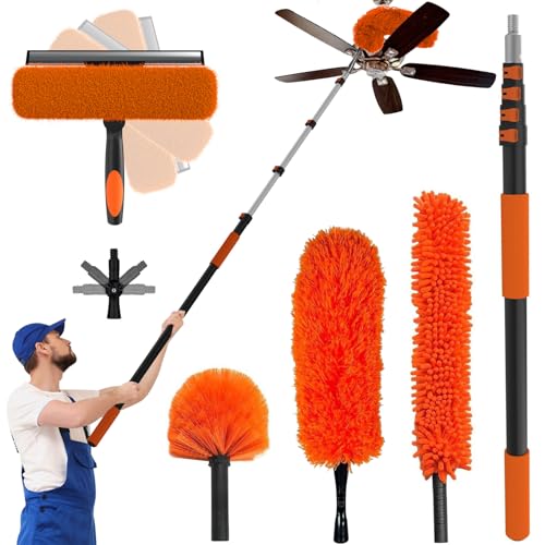 20FT Extendable Dusting Kit with Long Reach Pole, Cobweb & Microfiber Dusters