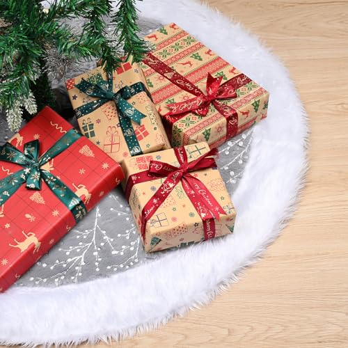 Grey 48in Thick Faux Fur Christmas Tree Skirt | PWHUQ Xmas Tree Base Mat